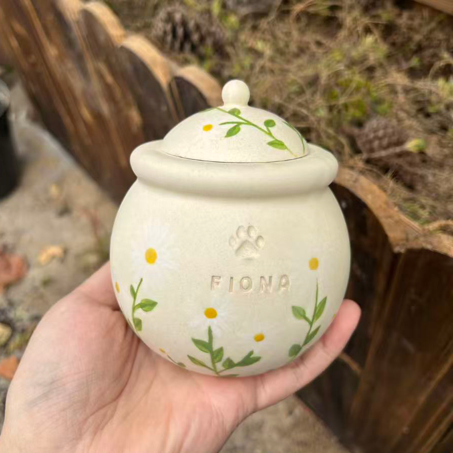 Custom Handmade Ceramic Pet Pottery Urn, Personalized Daisy Dog Urn, Cat Urn