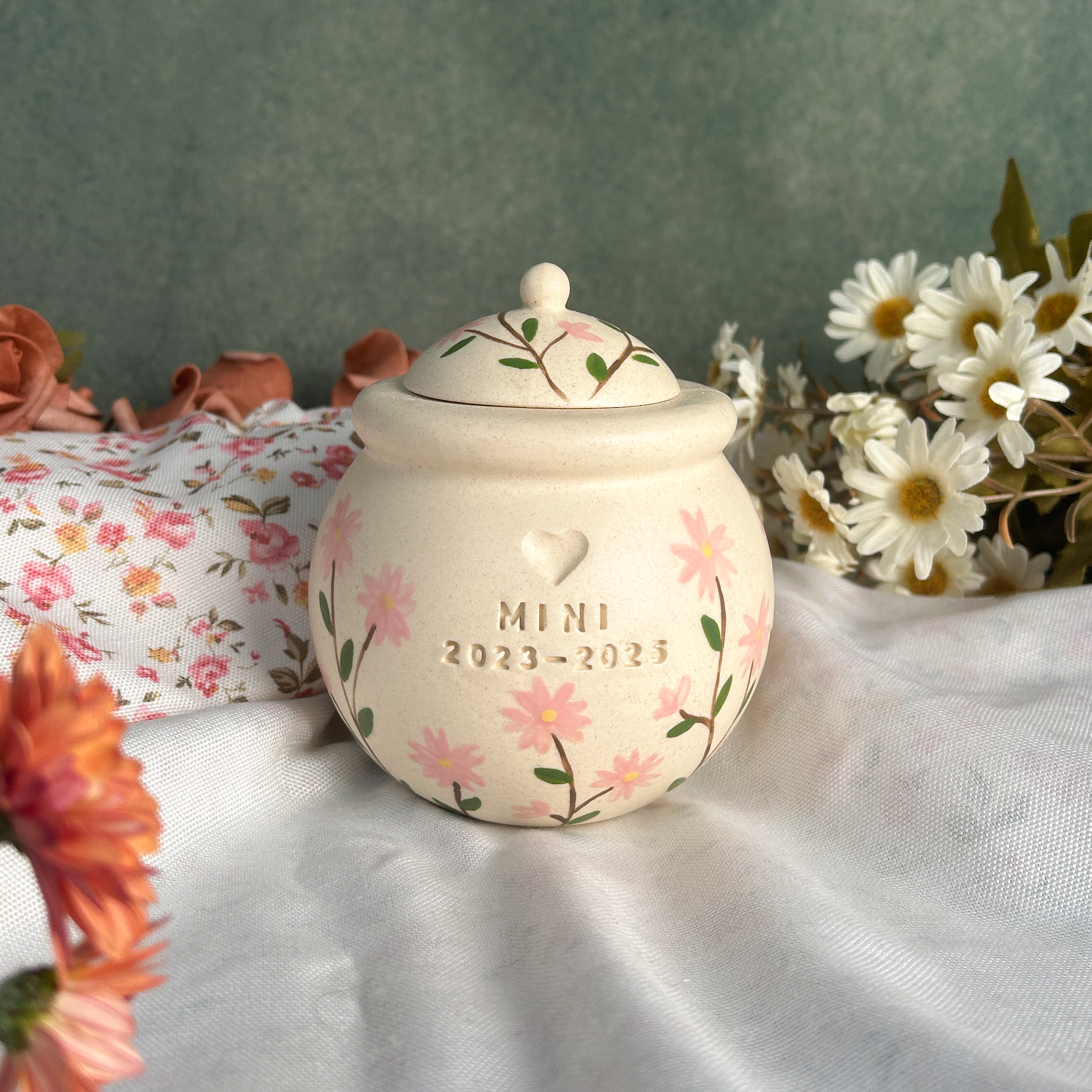 Custom Handmade Ceramic Pet Pottery Urn, Personalized Sakura Dog Urn,Cat Urn