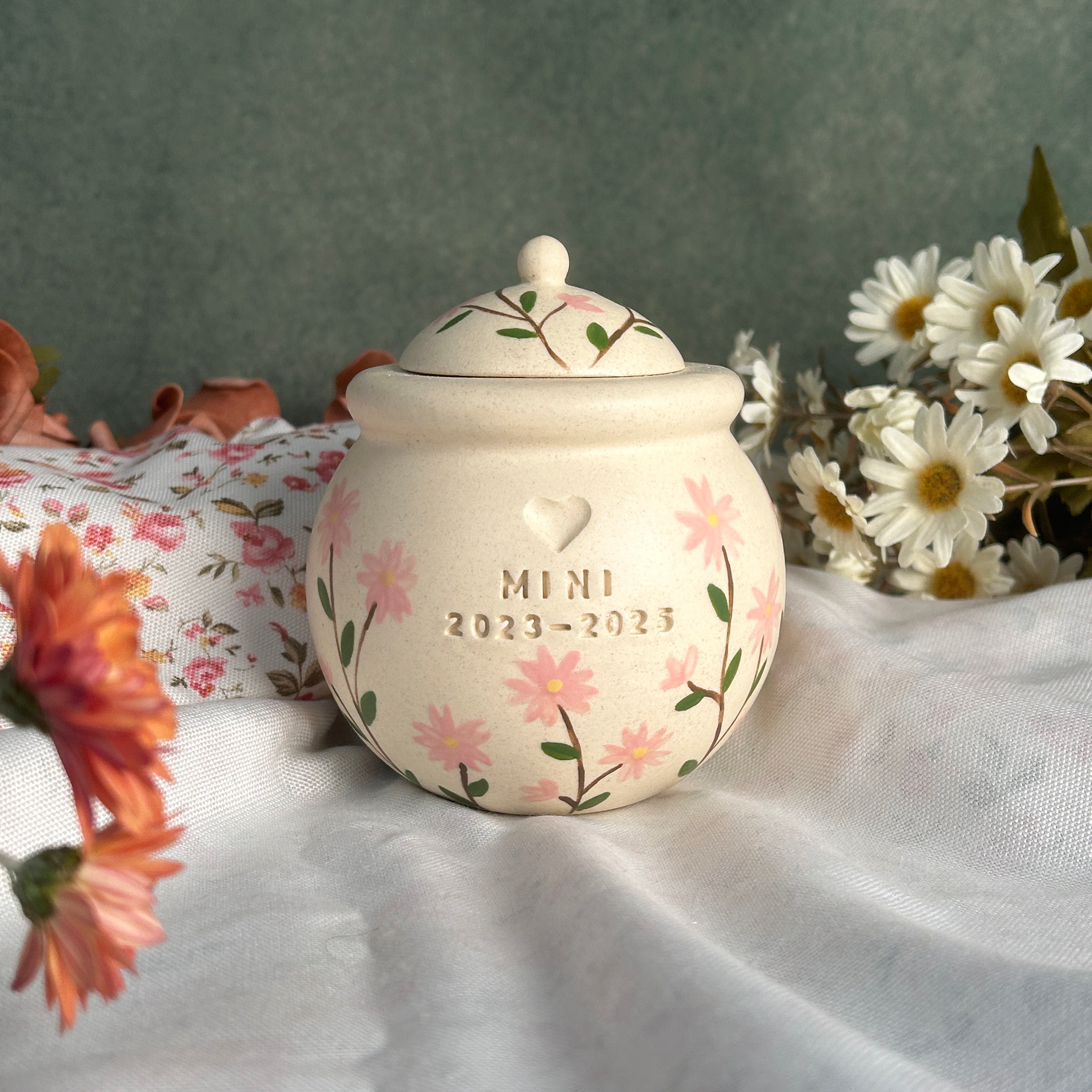 Custom Handmade Ceramic Pet Pottery Urn, Personalized Sakura Dog Urn,Cat Urn